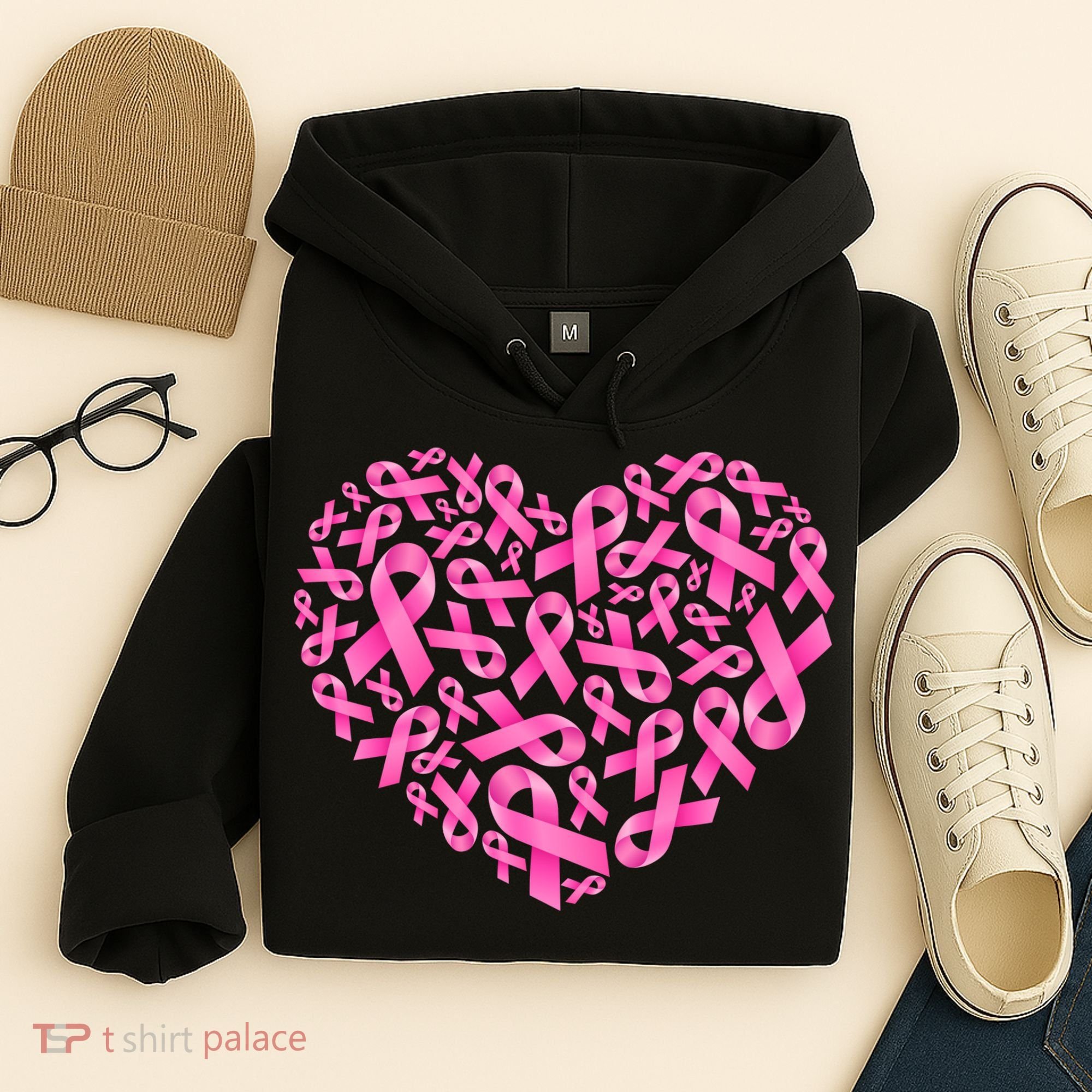 Breast Cancer Pink Ribbon Heart Hoodie