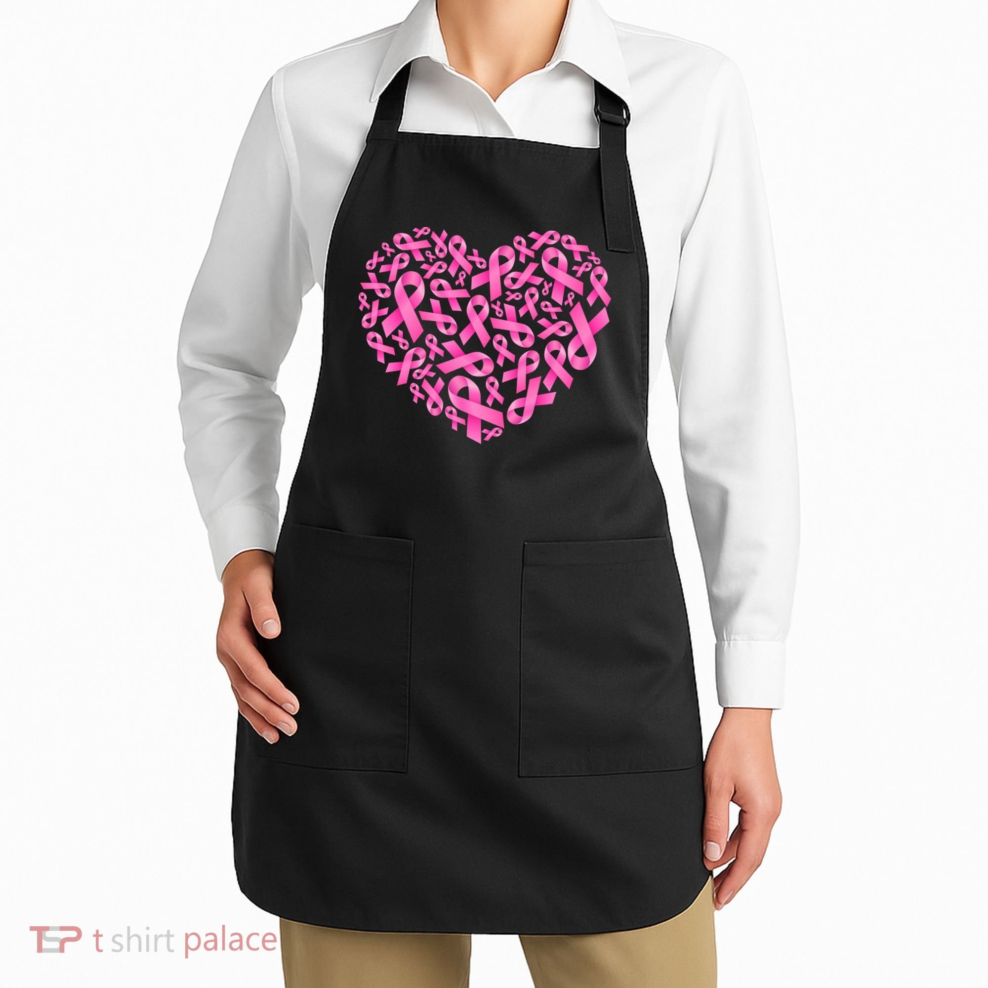 Breast Cancer Pink Ribbon Heart Apron