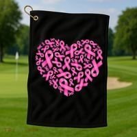 Breast Cancer Pink Ribbon Heart Golf Towel thumb 1