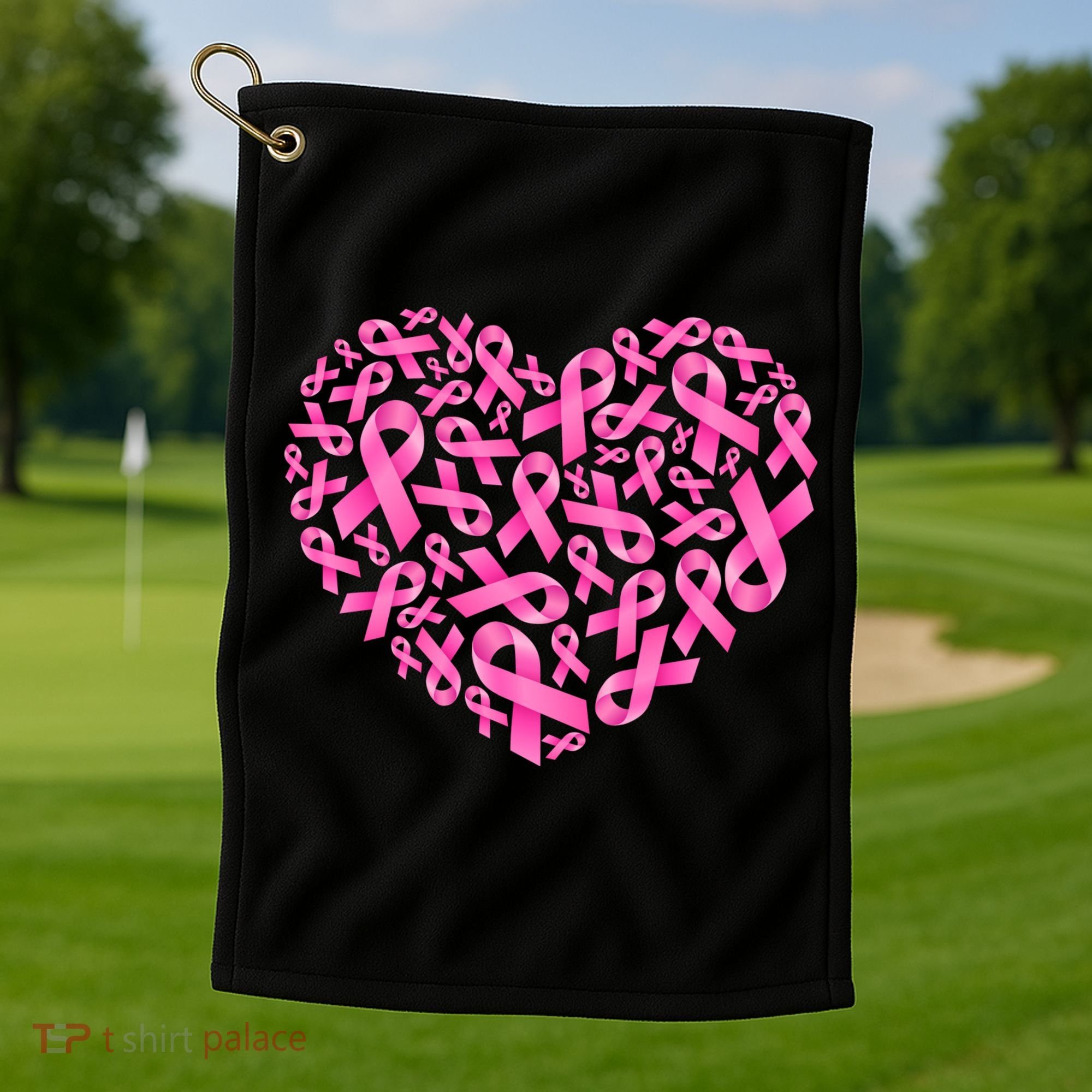 Breast Cancer Pink Ribbon Heart Golf Towel