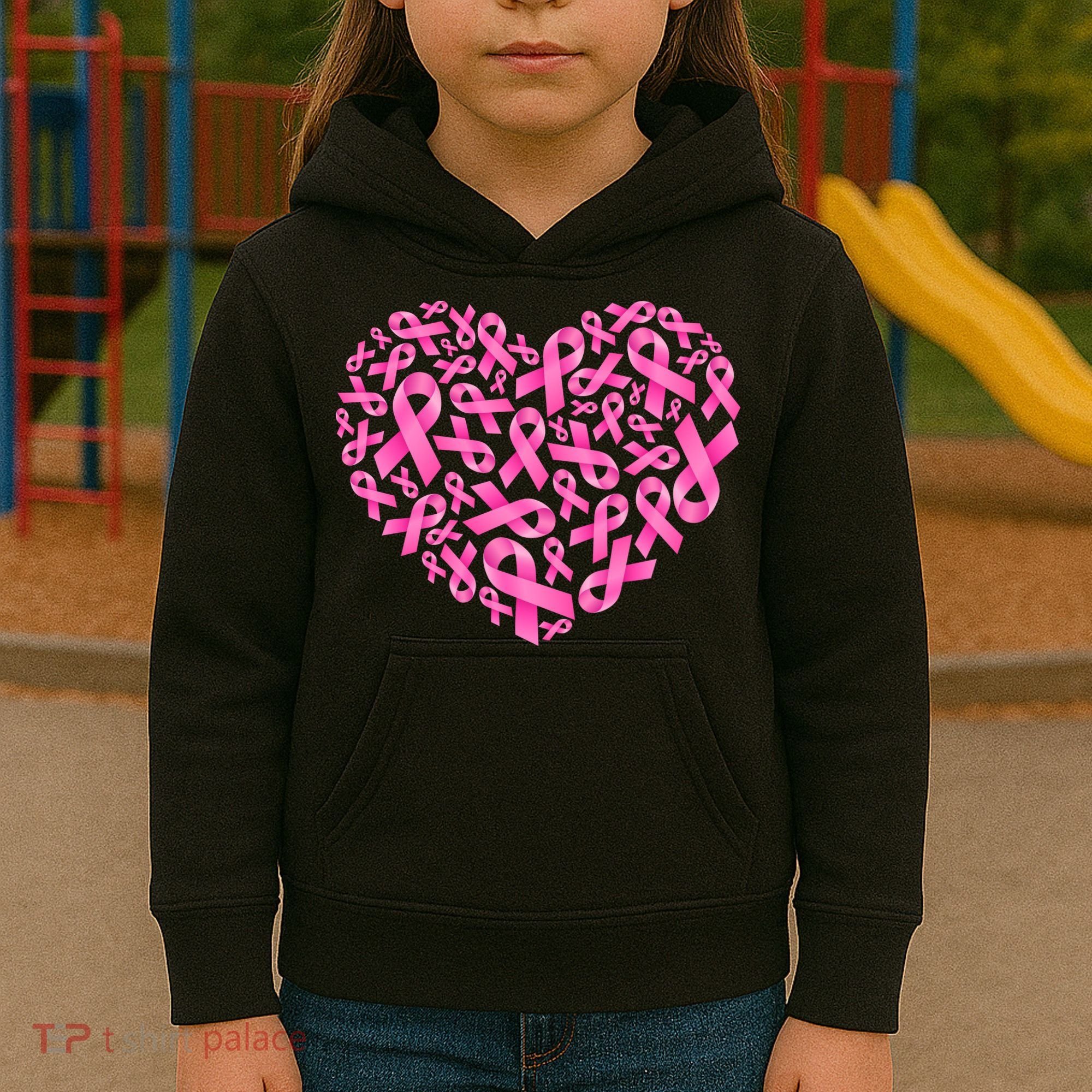 Breast Cancer Pink Ribbon Heart Kids Hoodie