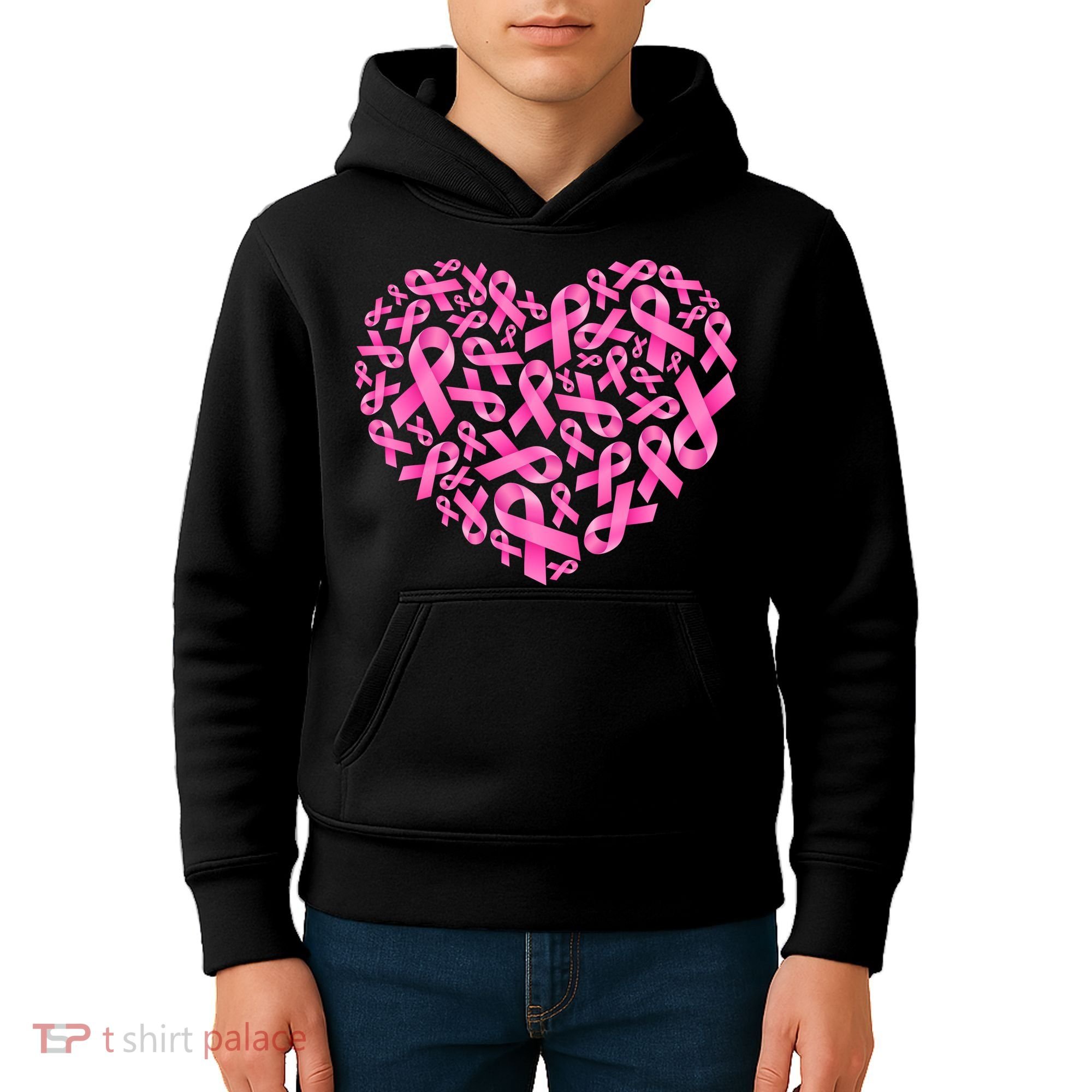 Breast Cancer Pink Ribbon Heart Kids Hoodie