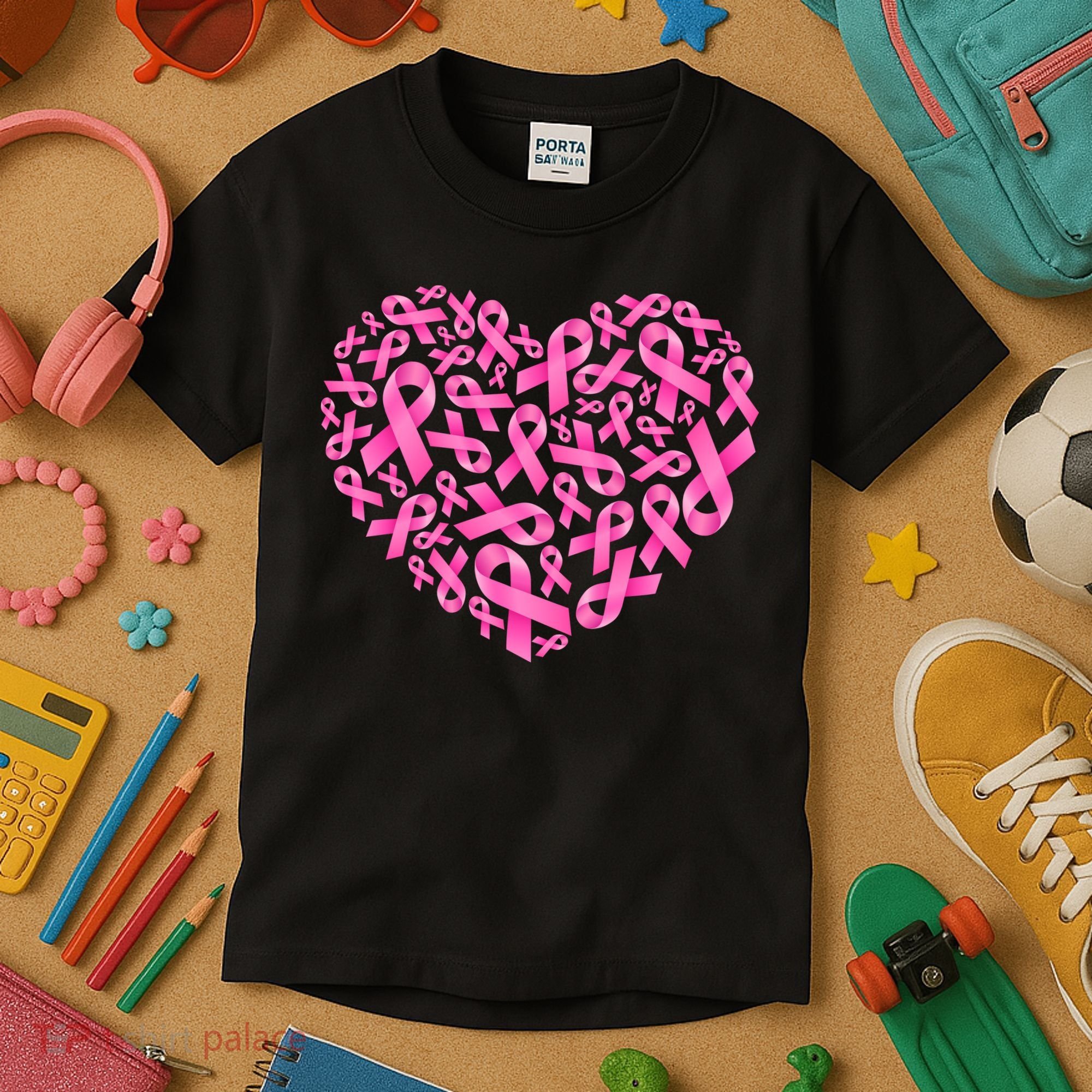Breast Cancer Pink Ribbon Heart Kids T-Shirt