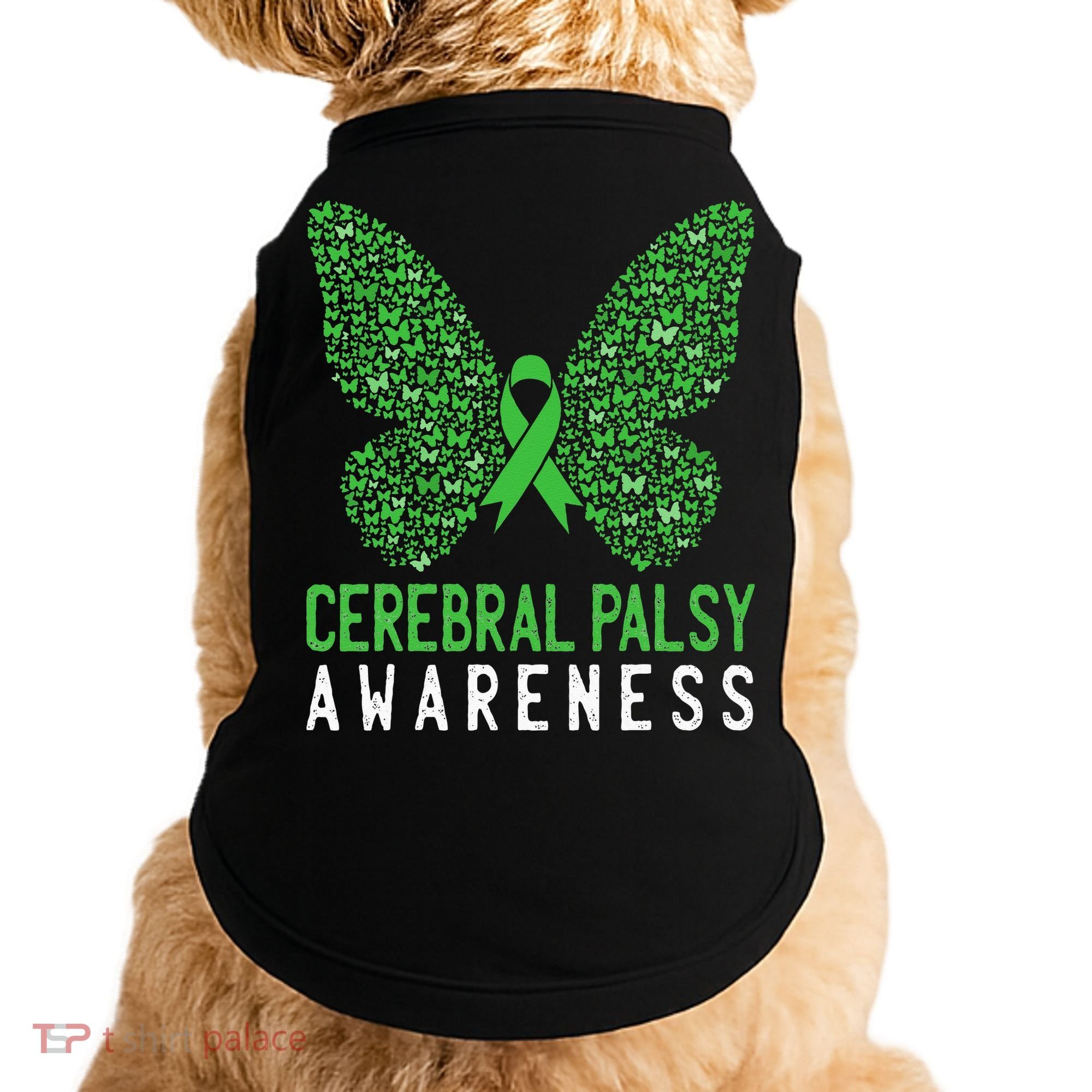 Butterfly Cerebral Palsy Awareness CP Green Ribbon Support Doggie Tank