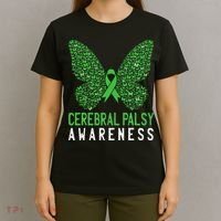 Butterfly Cerebral Palsy Awareness CP Green Ribbon Support T-Shirt thumb 4