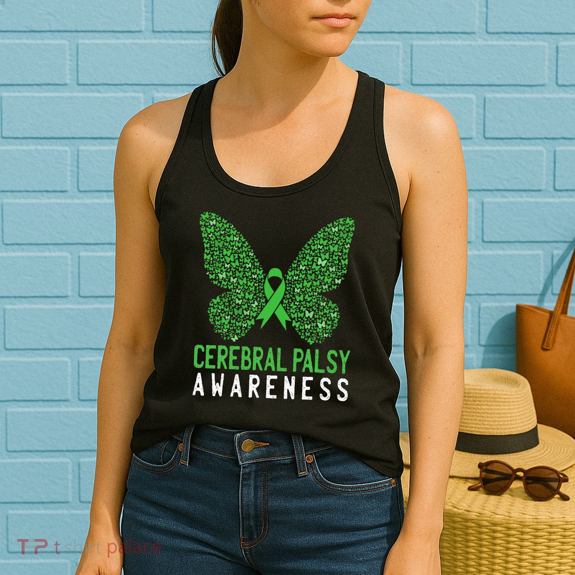 Butterfly Cerebral Palsy Awareness CP Green Ribbon Support Women's Tank Top