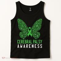 Butterfly Cerebral Palsy Awareness CP Green Ribbon Support Tank Top thumb 2