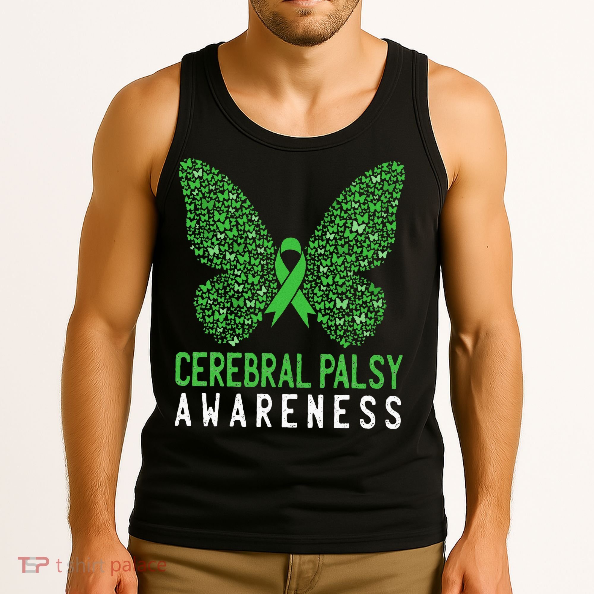 Butterfly Cerebral Palsy Awareness CP Green Ribbon Support Tank Top