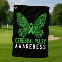 Butterfly Cerebral Palsy Awareness CP Green Ribbon Support Golf Towel thumb 1