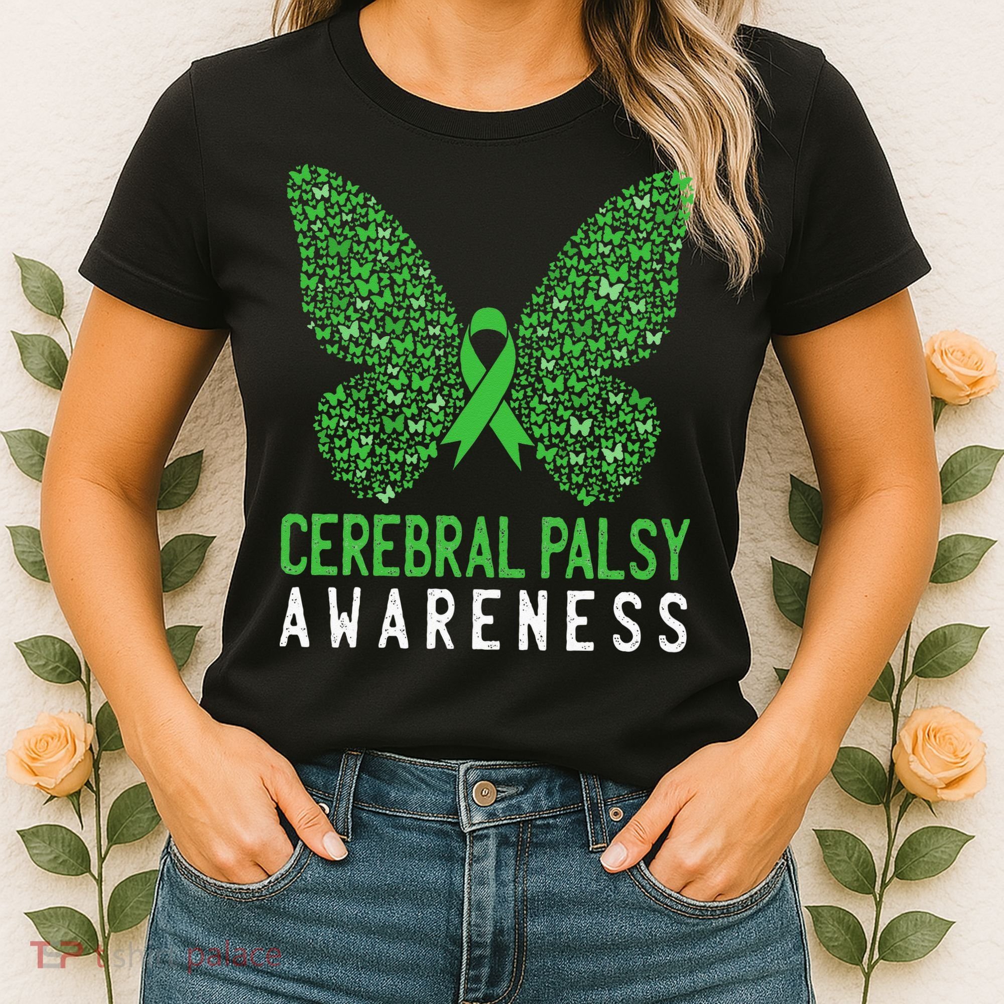 Butterfly Cerebral Palsy Awareness CP Green Ribbon Support Women's T-Shirt