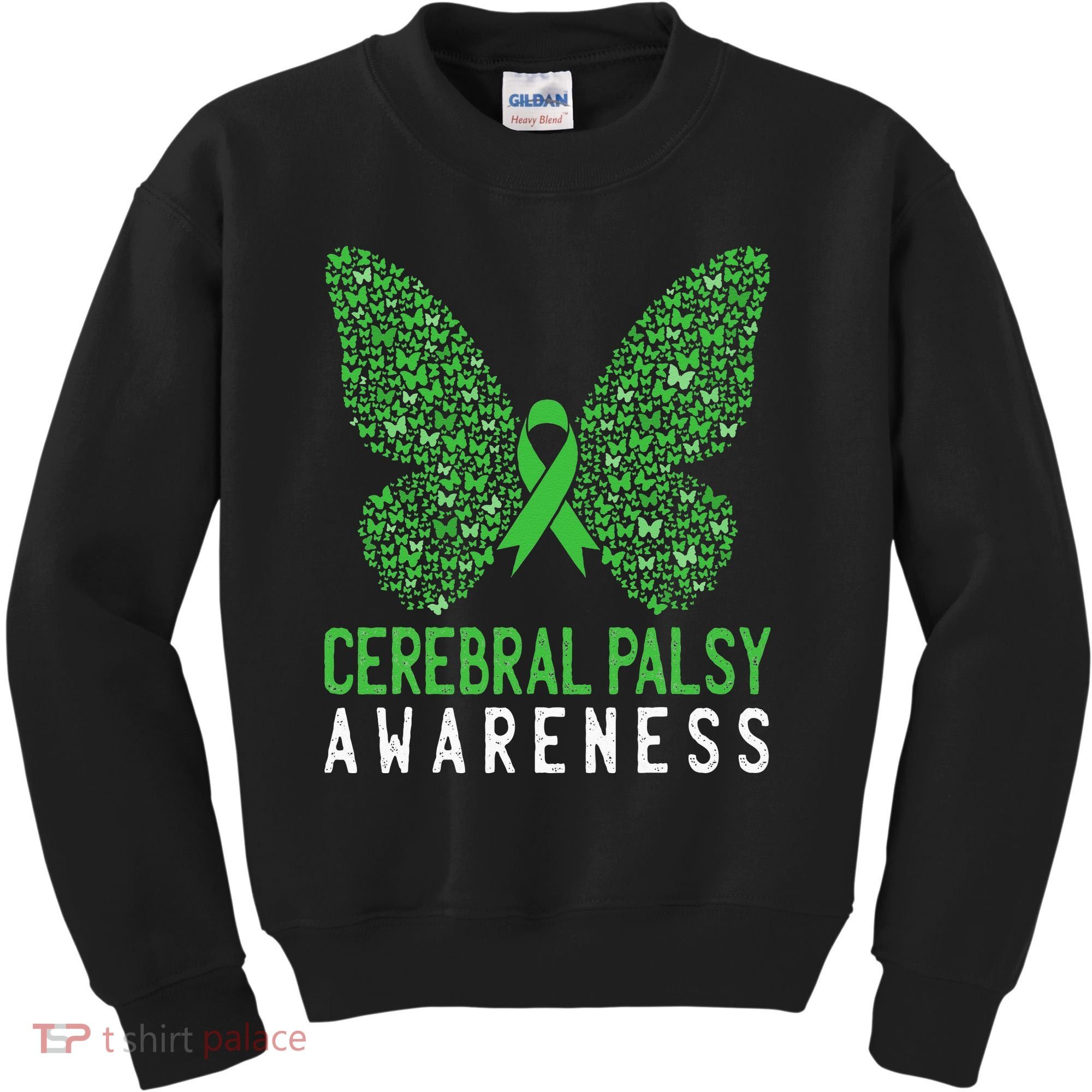 Butterfly Cerebral Palsy Awareness CP Green Ribbon Support Kids Sweatshirt