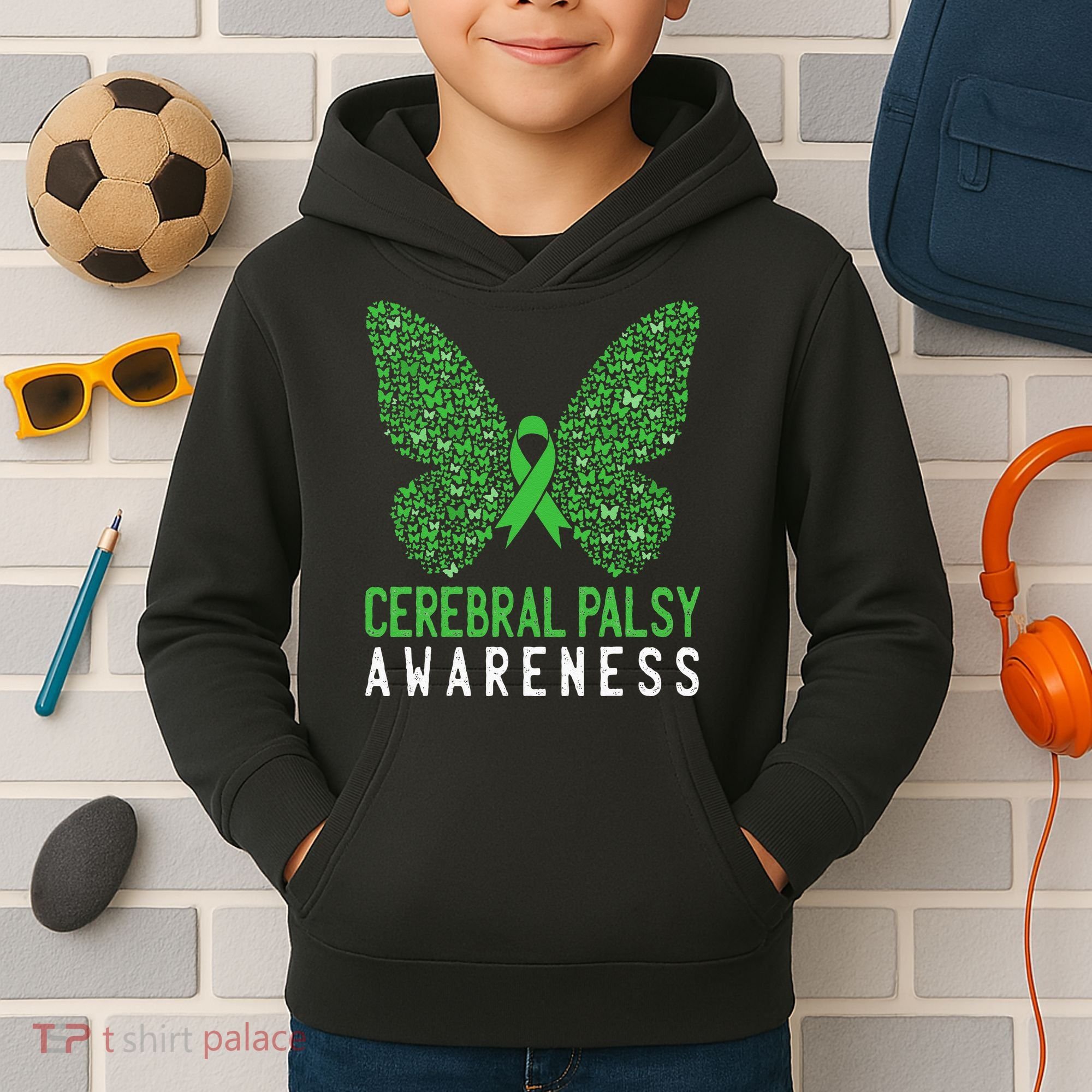 Butterfly Cerebral Palsy Awareness CP Green Ribbon Support Kids Hoodie