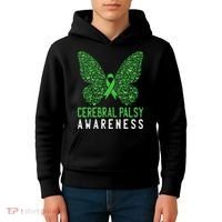 Butterfly Cerebral Palsy Awareness CP Green Ribbon Support Kids Hoodie thumb 4