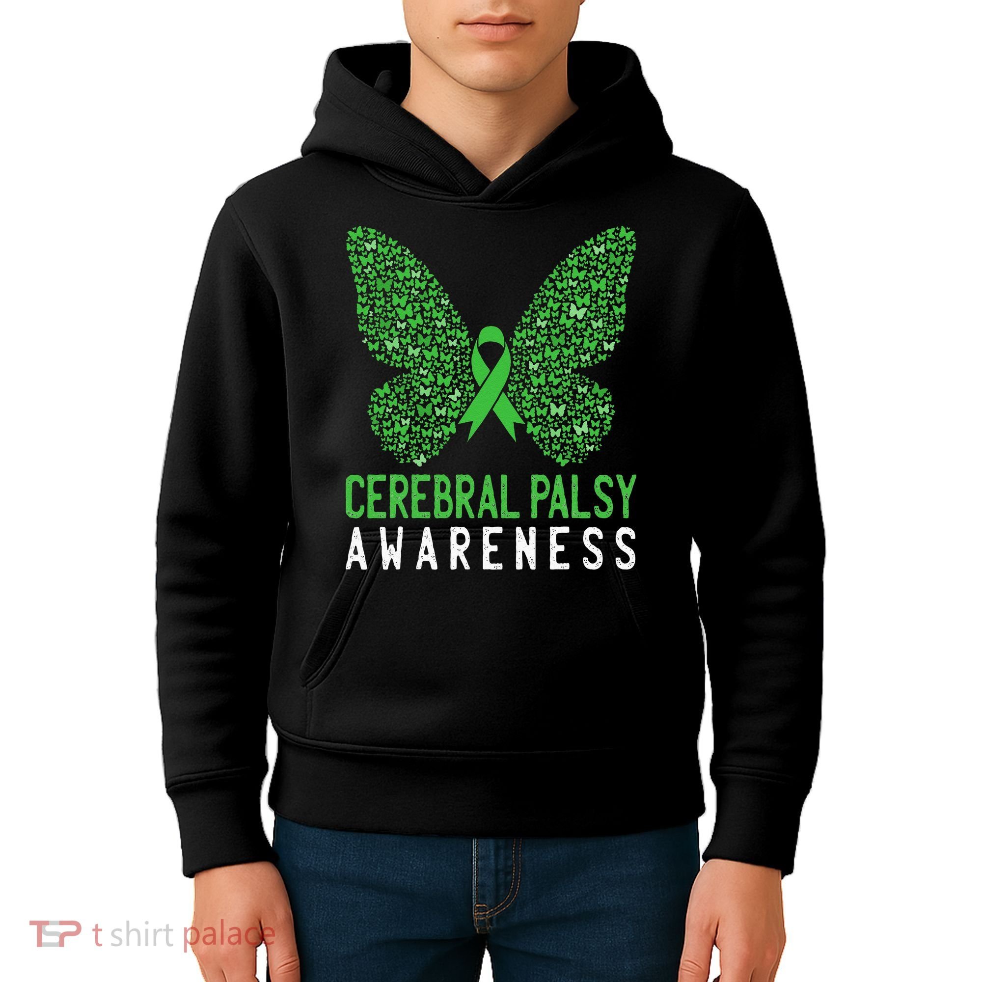 Butterfly Cerebral Palsy Awareness CP Green Ribbon Support Kids Hoodie