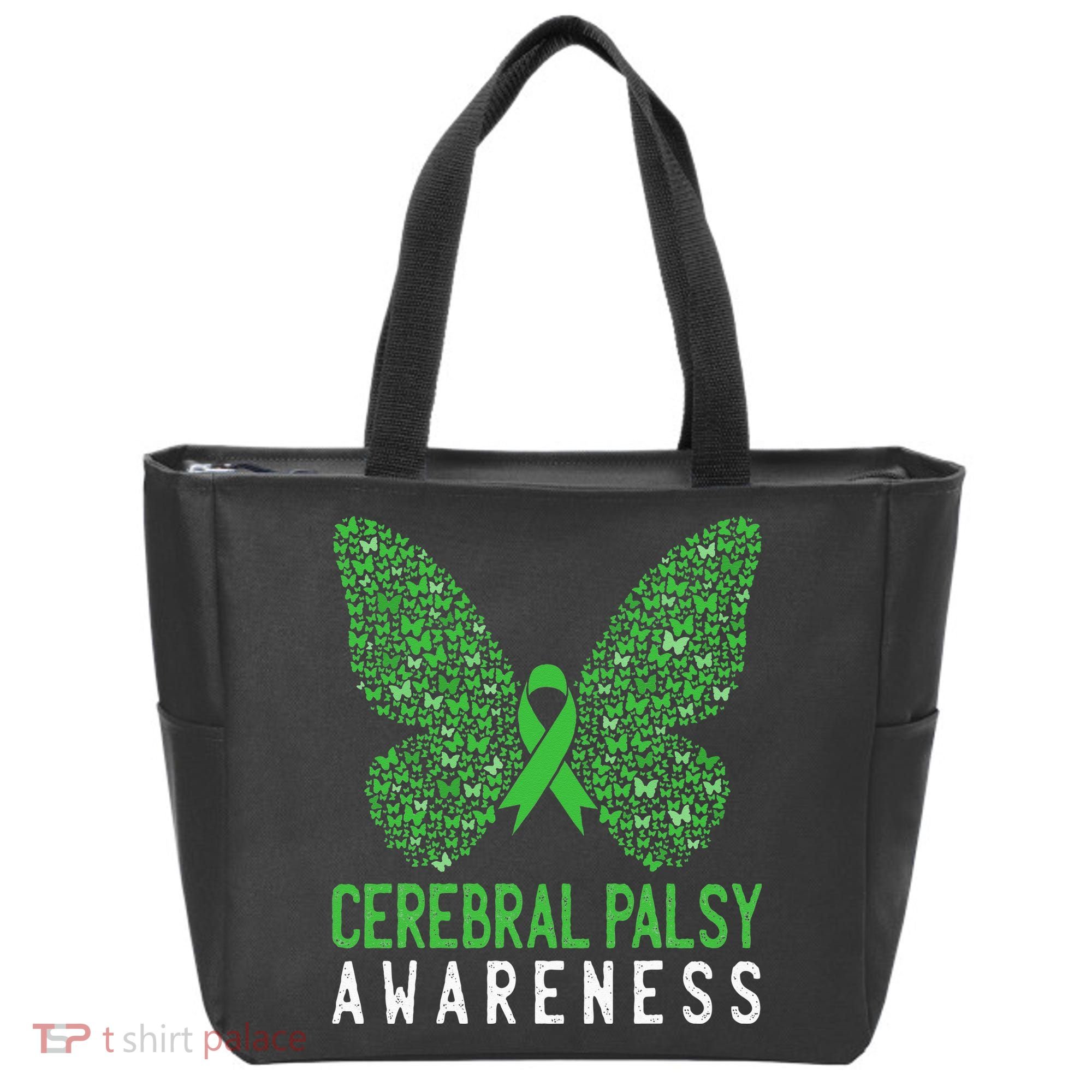 Butterfly Cerebral Palsy Awareness CP Green Ribbon Support Tote Bag