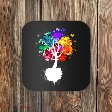 Bright Colorful Painted Butterfly Tree Coaster
