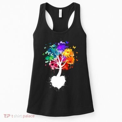 Bright Colorful Painted Butterfly Tree Women's Tank Top