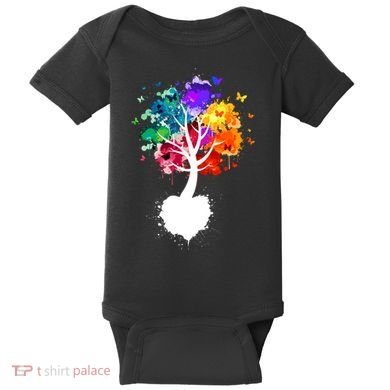 Bright Colorful Painted Butterfly Tree Baby Bodysuit