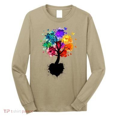 Bright Colorful Painted Butterfly Tree Long Sleeve Shirt
