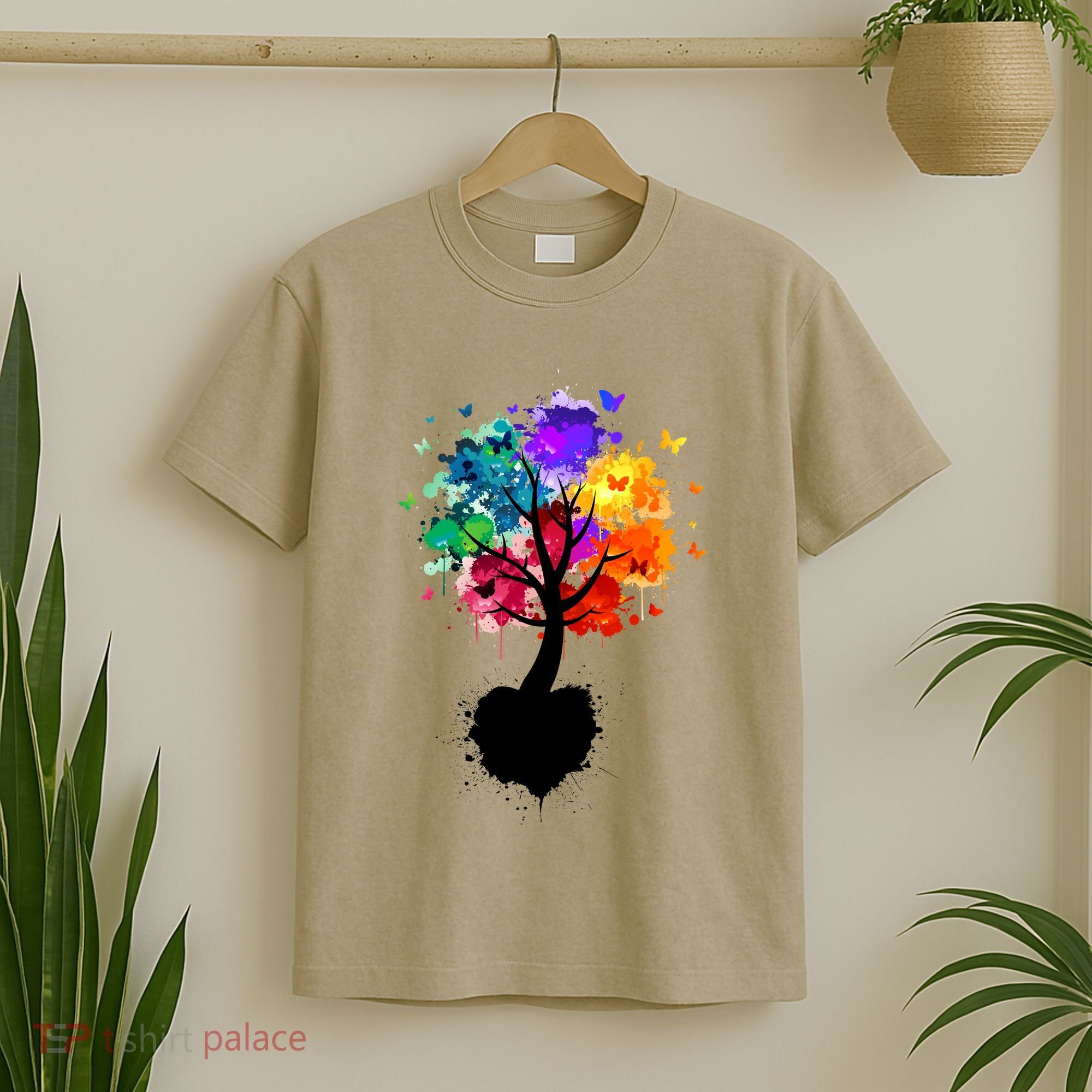 Bright Colorful Painted Butterfly Tree T-Shirt