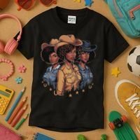 Black Cowgirl Rodeo Melanin Kids T-Shirt thumb 3