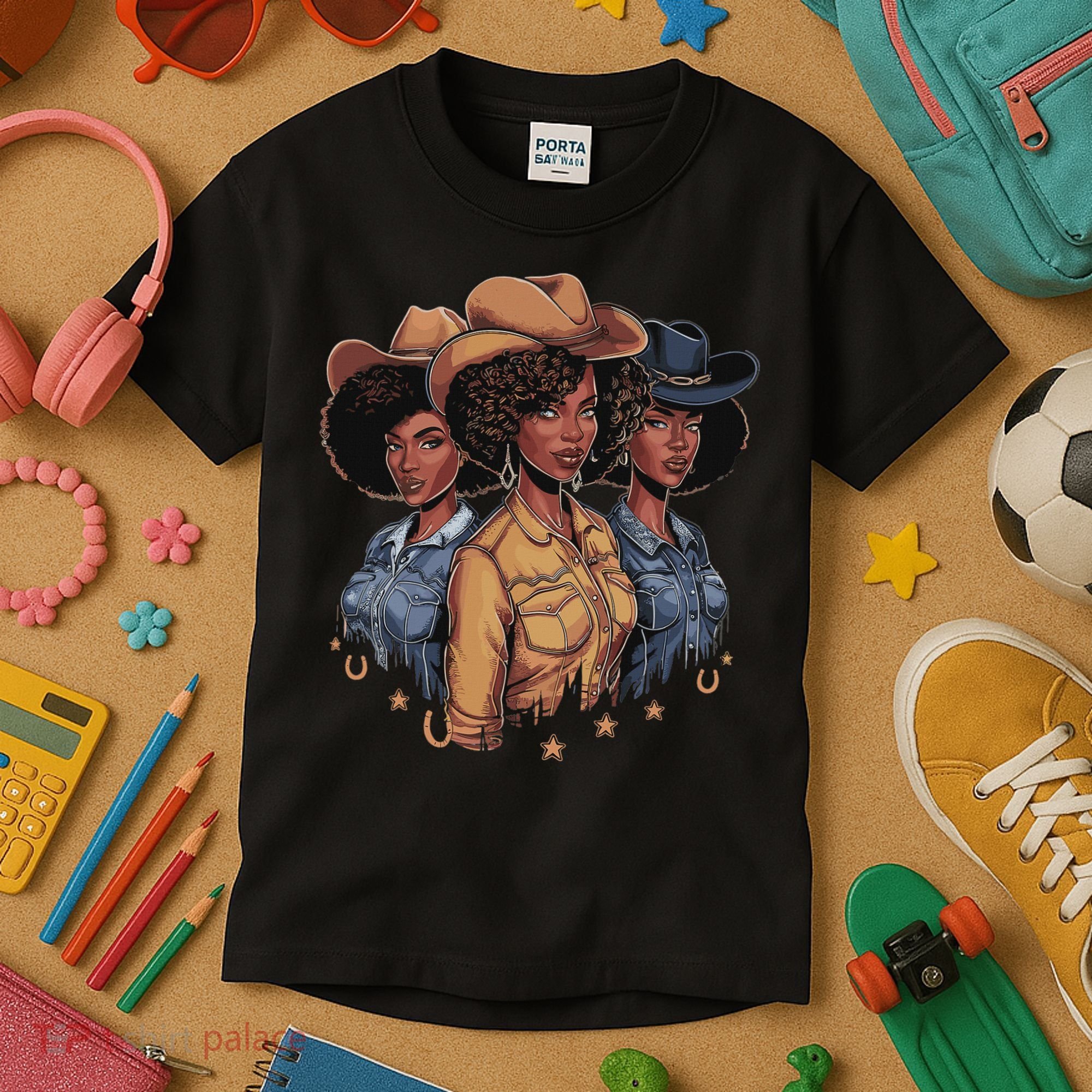 Black Cowgirl Rodeo Melanin Kids T-Shirt