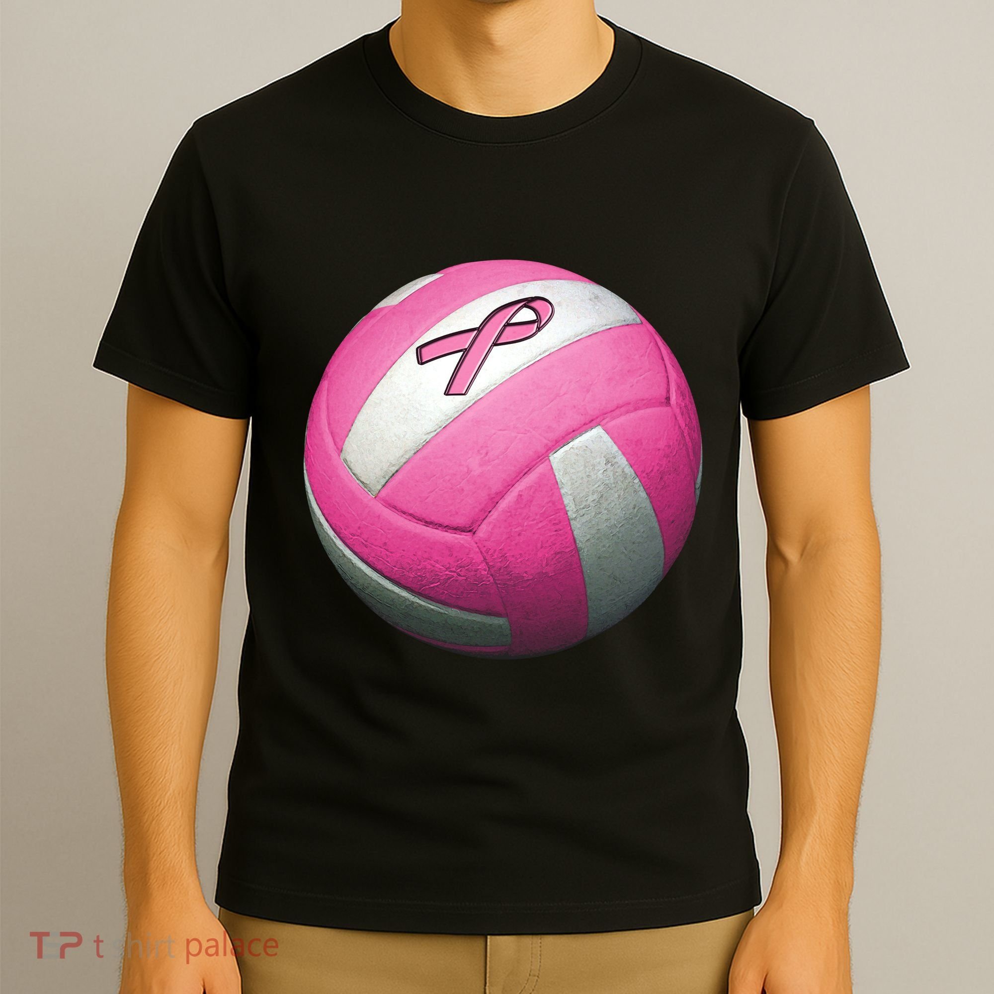 Breast Cancer Ribbon Pink Volleyball T-Shirt