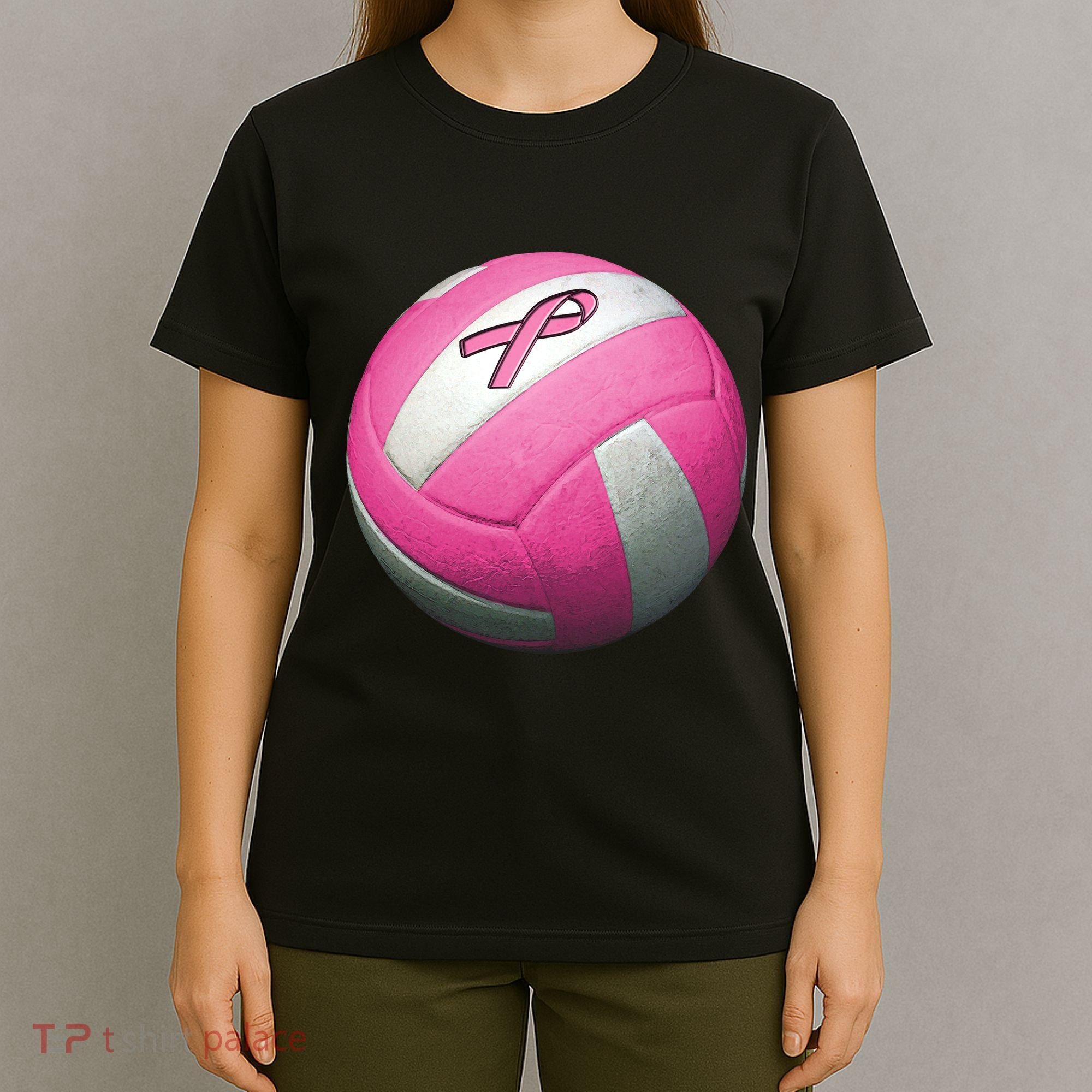 Breast Cancer Ribbon Pink Volleyball T-Shirt