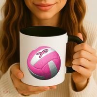 Breast Cancer Ribbon Pink Volleyball Coffee Mug thumb 3