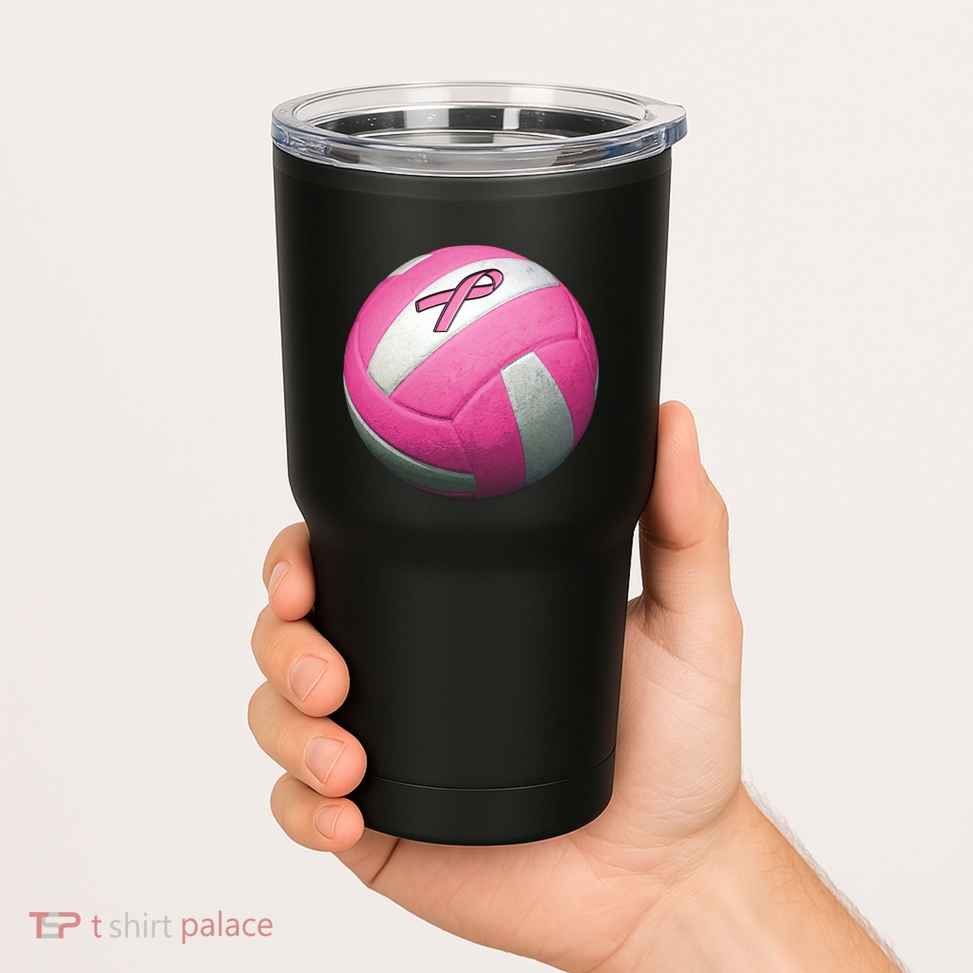 Breast Cancer Ribbon Pink Volleyball Tumbler