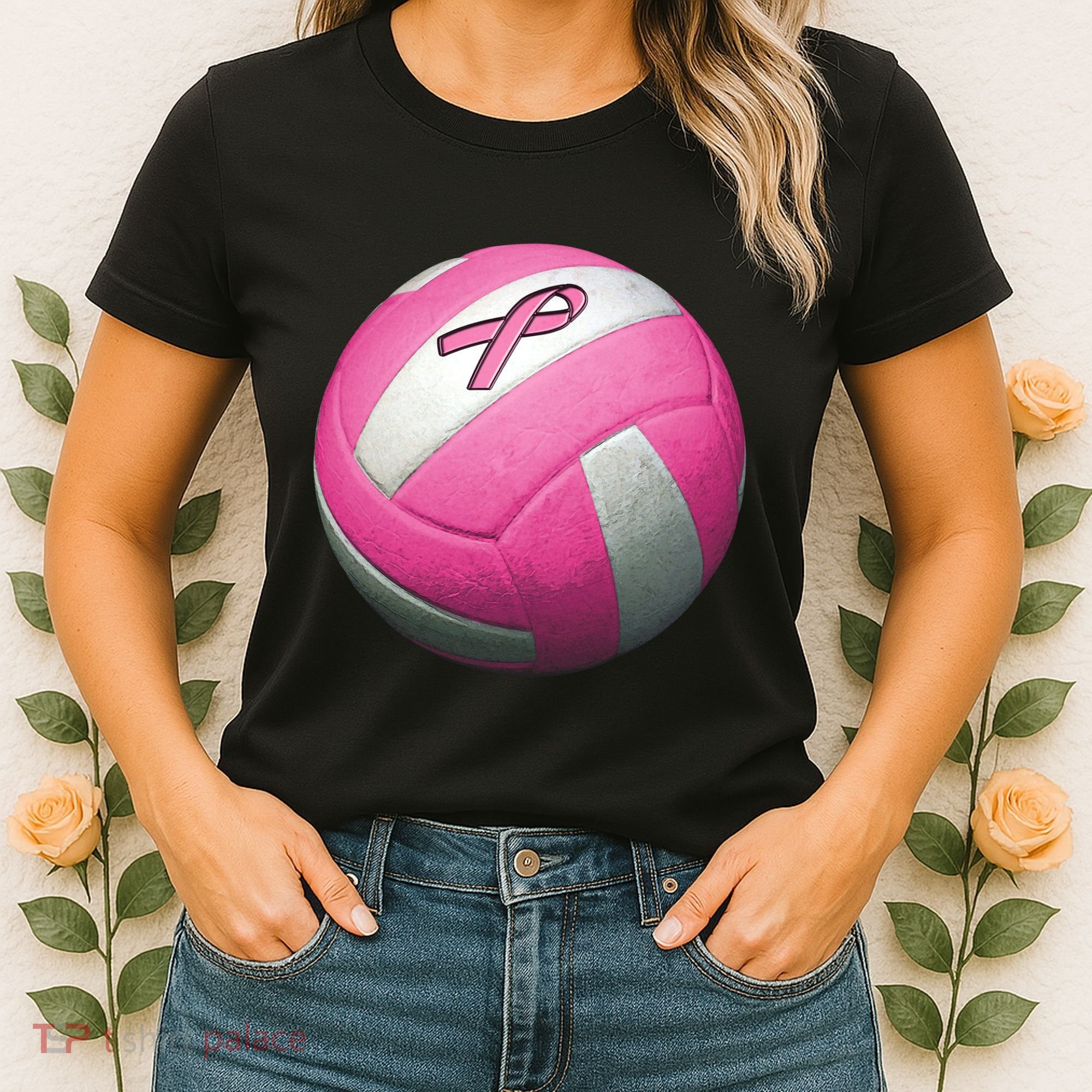 Breast Cancer Ribbon Pink Volleyball Women's T-Shirt
