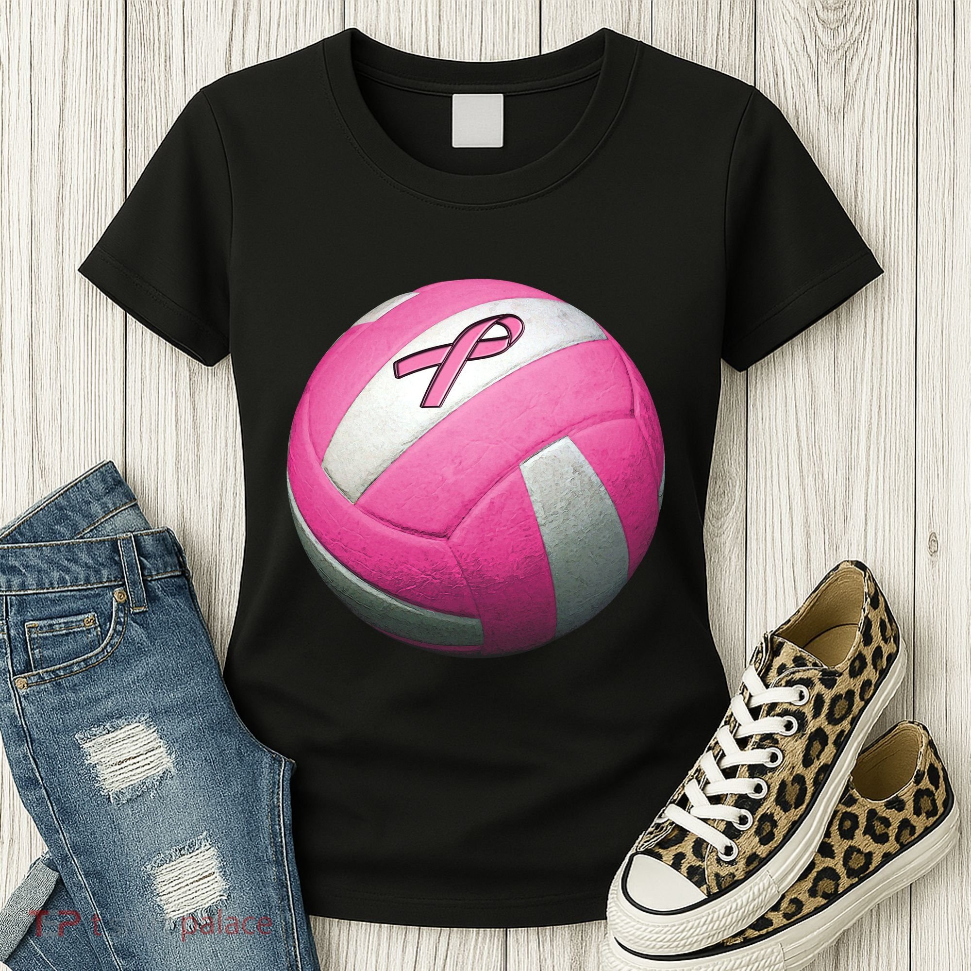 Breast Cancer Ribbon Pink Volleyball Women's T-Shirt