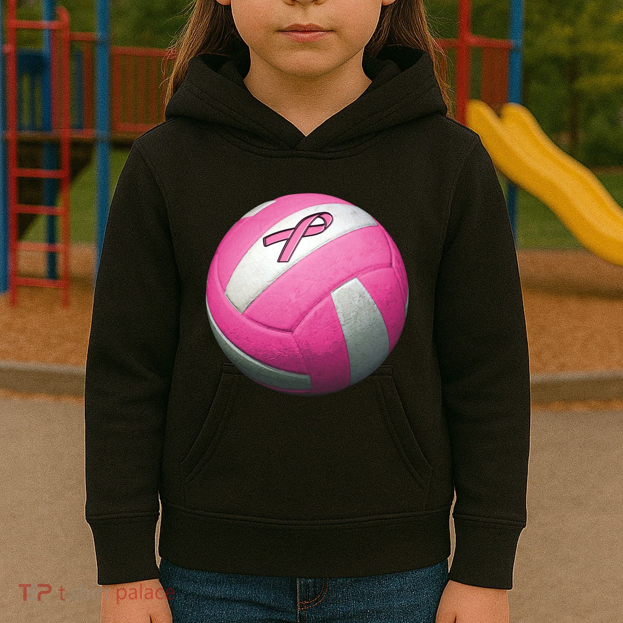 Breast Cancer Ribbon Pink Volleyball Kids Hoodie