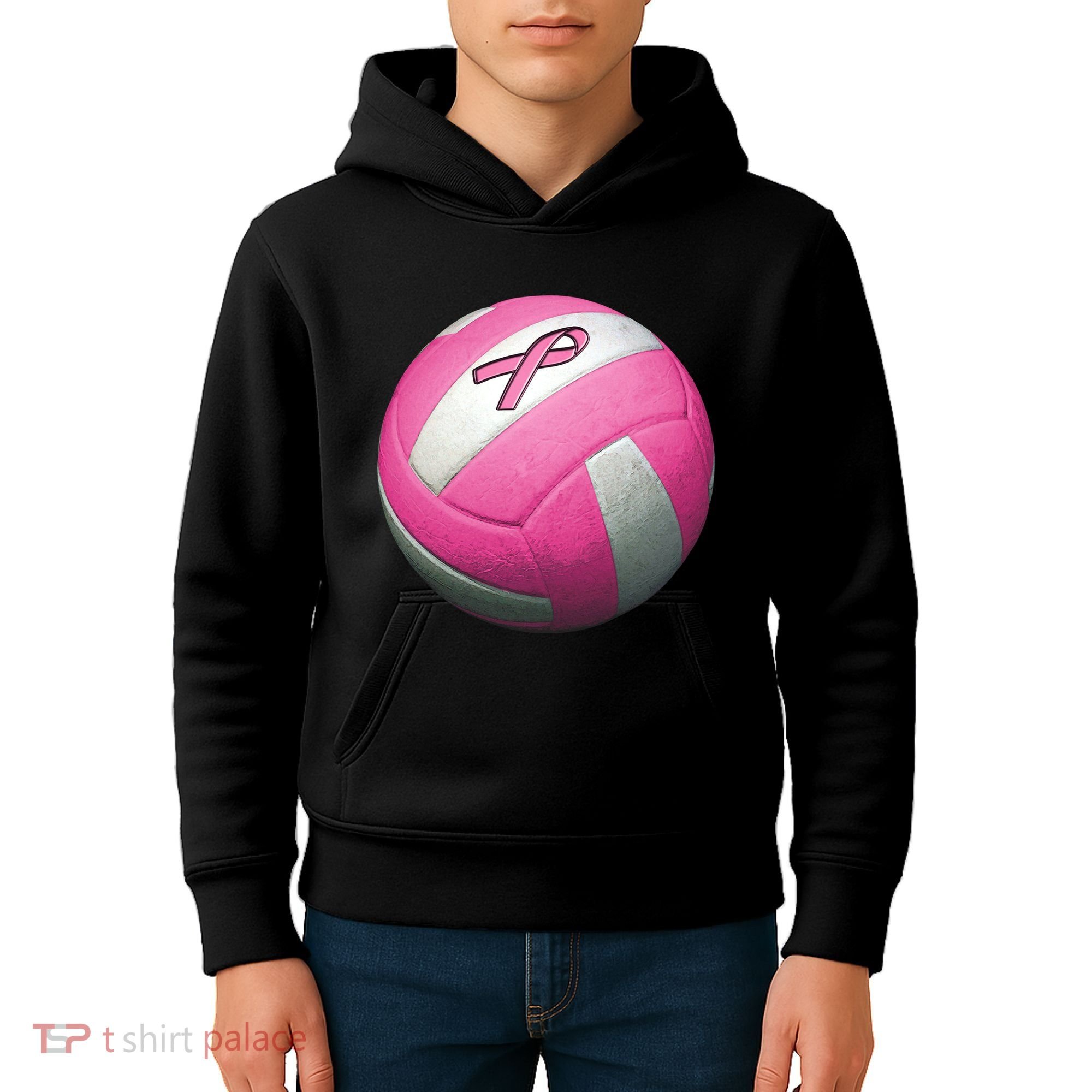 Breast Cancer Ribbon Pink Volleyball Kids Hoodie