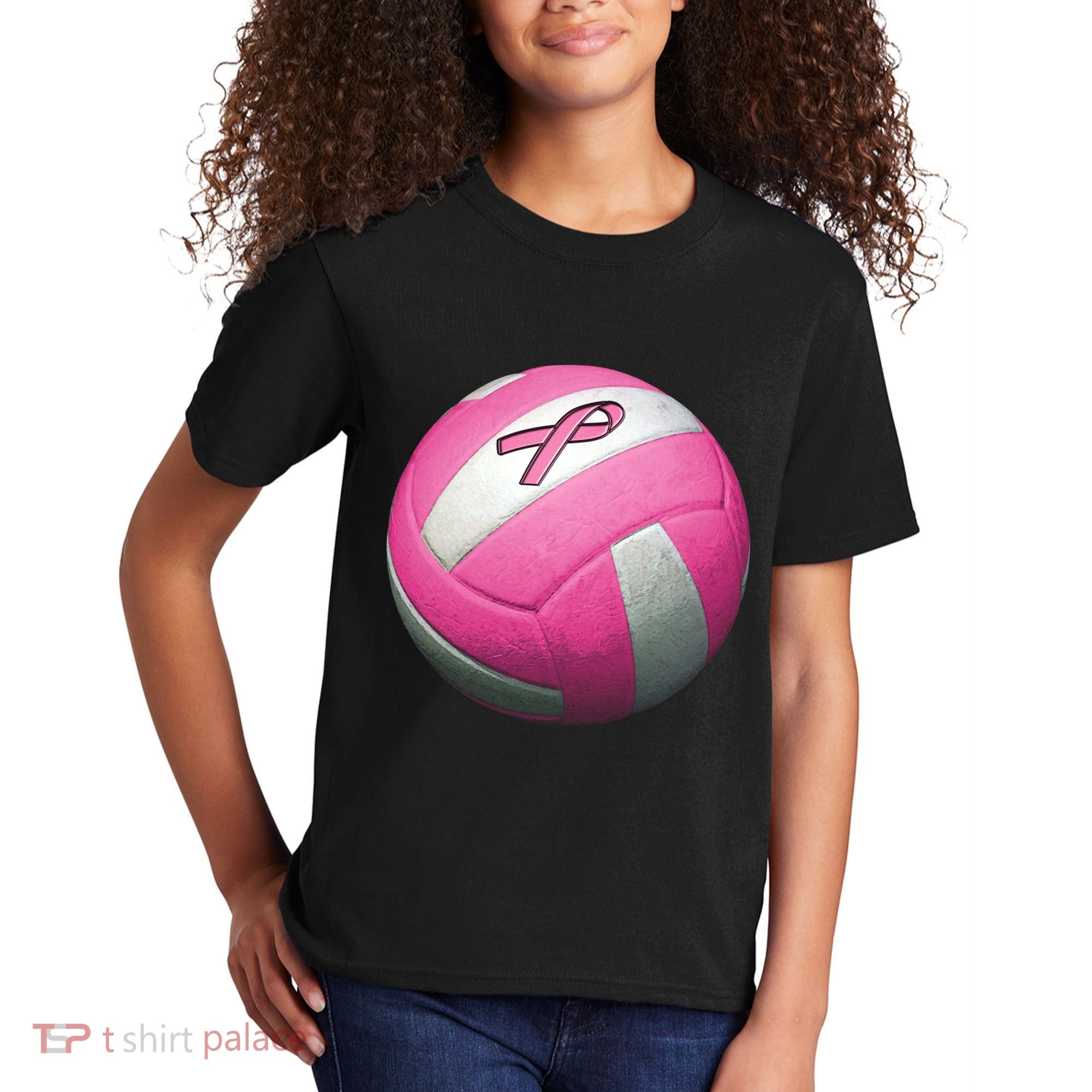 Breast Cancer Ribbon Pink Volleyball Kids T-Shirt
