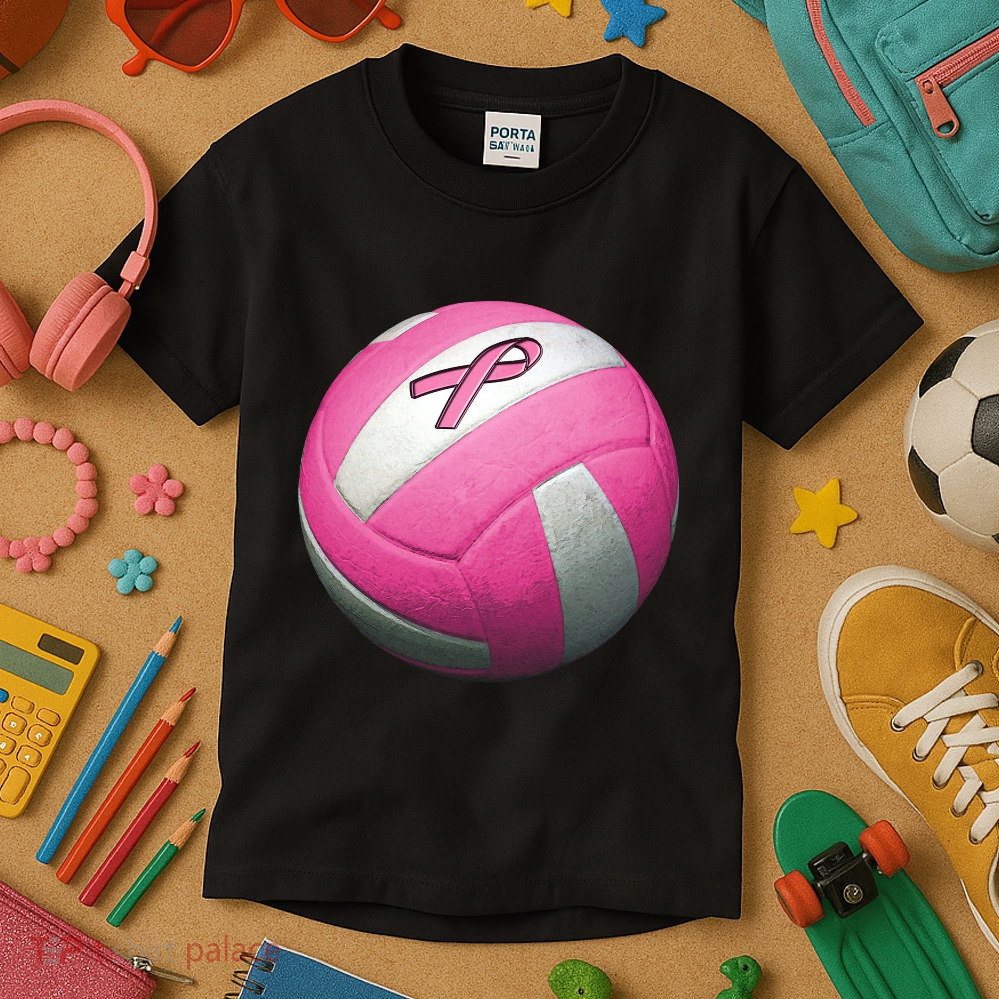 Breast Cancer Ribbon Pink Volleyball Kids T-Shirt