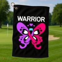 Butterfly Cancer Ribbon Thyroid Cancer Warrior Gift Golf Towel thumb 1