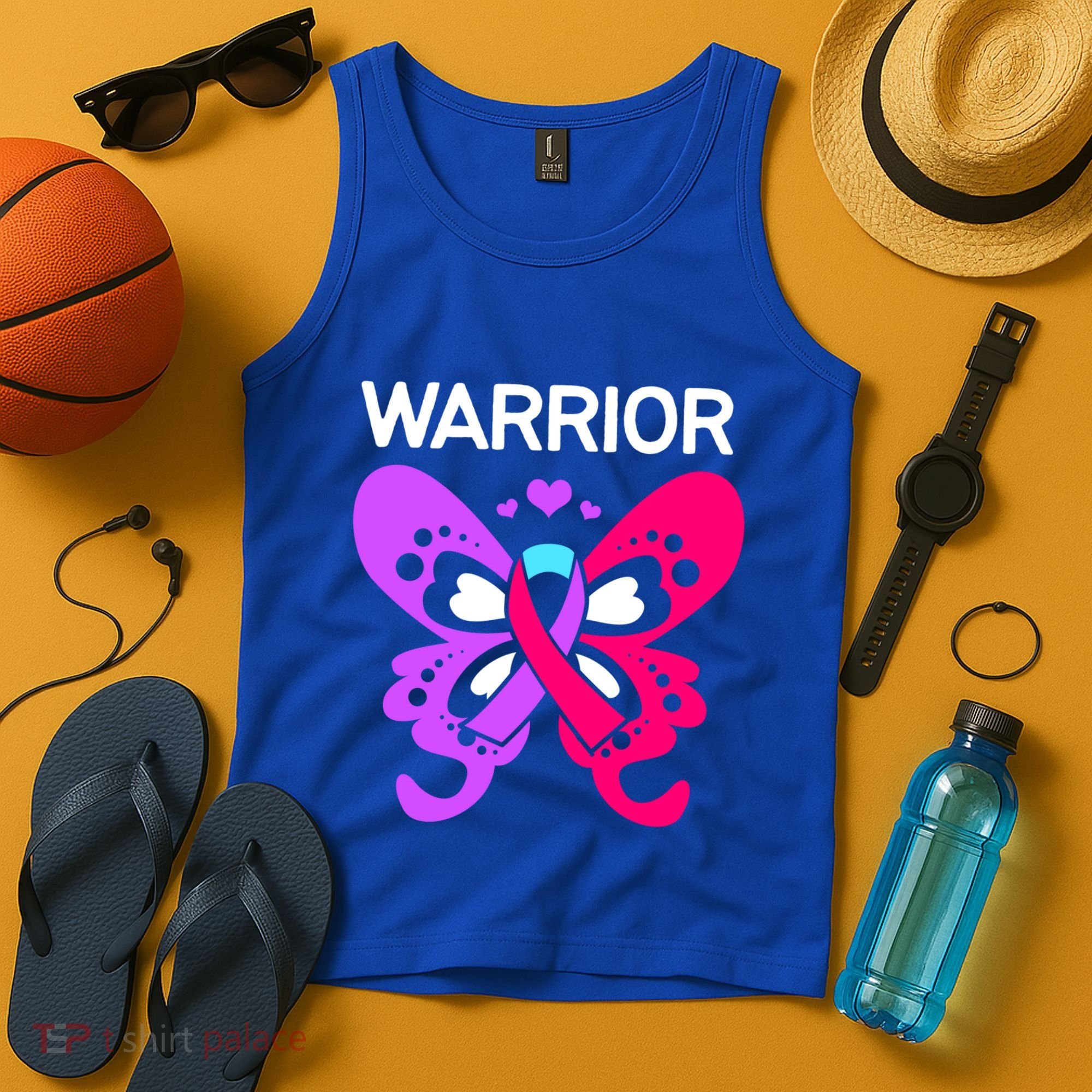 Butterfly Cancer Ribbon Thyroid Cancer Warrior Gift Tank Top