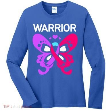 Butterfly Cancer Ribbon Thyroid Cancer Warrior Gift Women's Long Sleeve Shirt