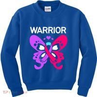 Butterfly Cancer Ribbon Thyroid Cancer Warrior Gift Kids Sweatshirt thumb 0