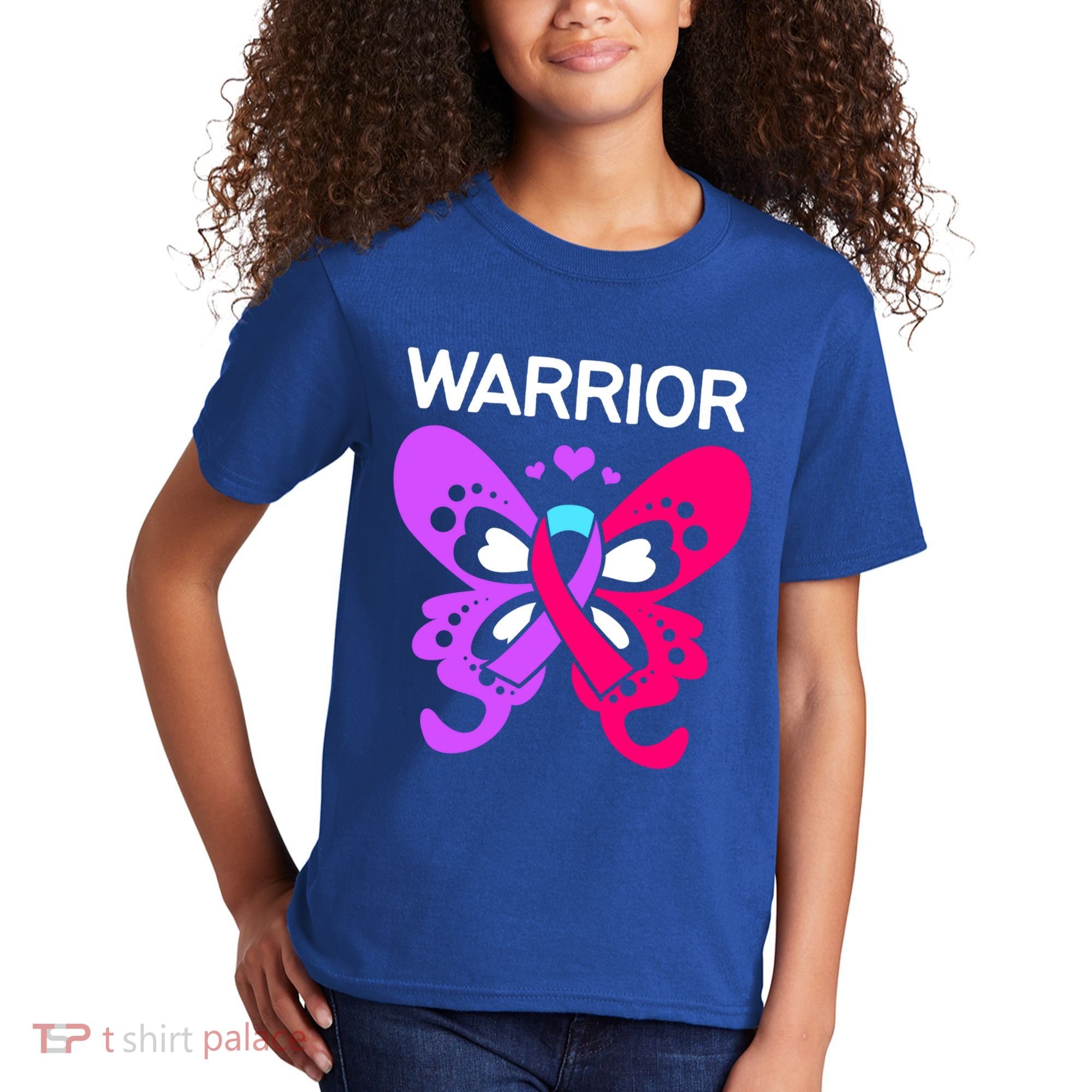 Butterfly Cancer Ribbon Thyroid Cancer Warrior Gift Kids T-Shirt