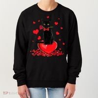 Black Cat Red Rose Valentines Day Women's Sweatshirt thumb 0