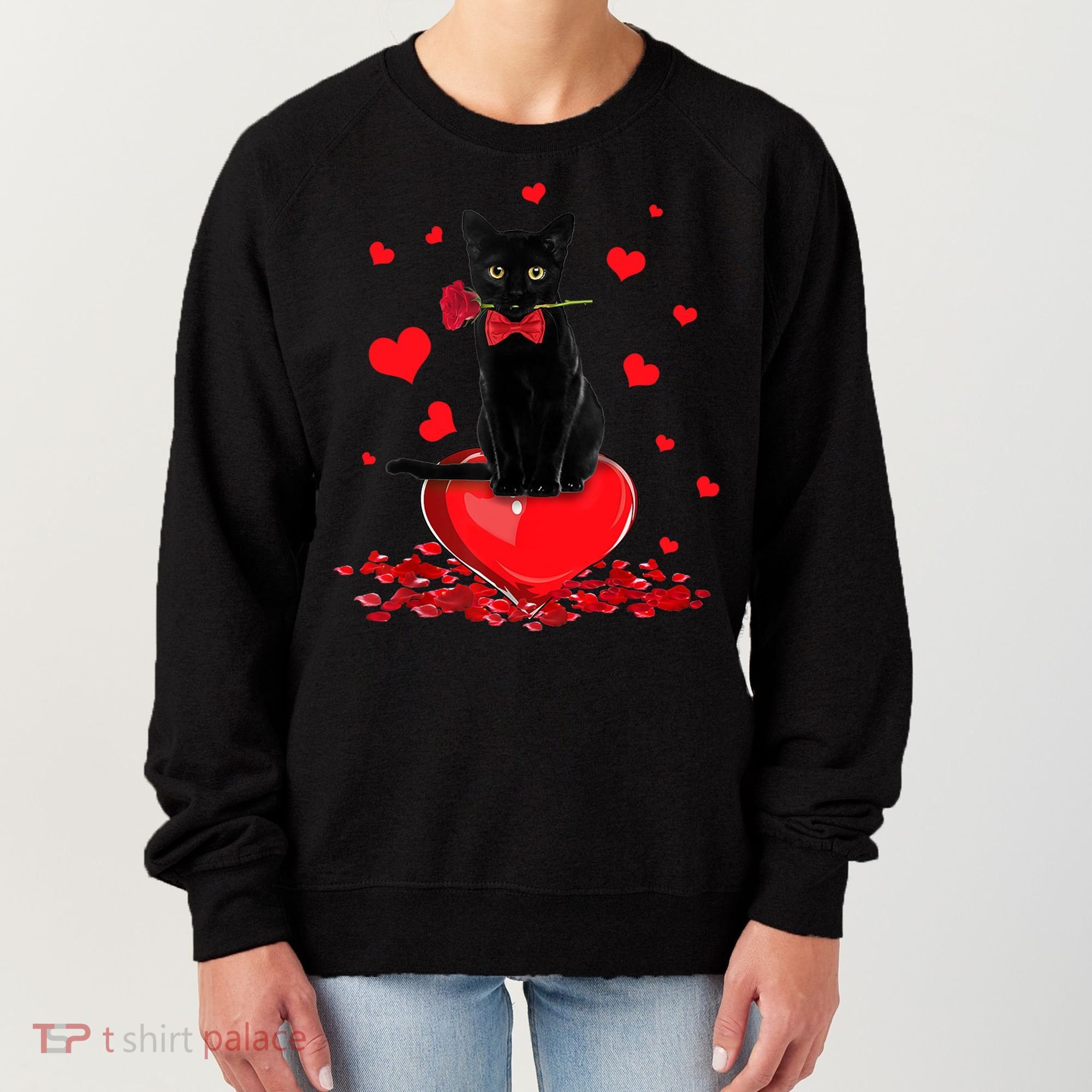Black Cat Red Rose Valentines Day Women's Sweatshirt