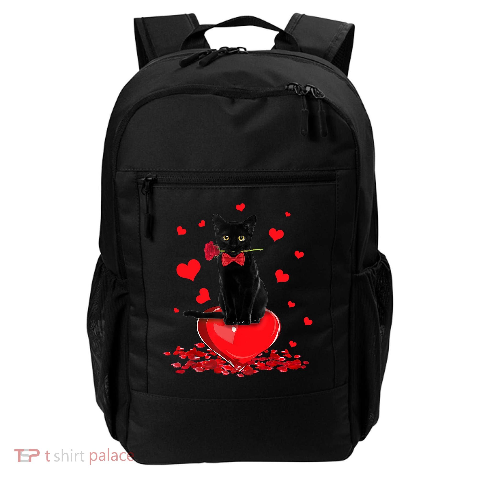 Black Cat Red Rose Valentines Day Backpack