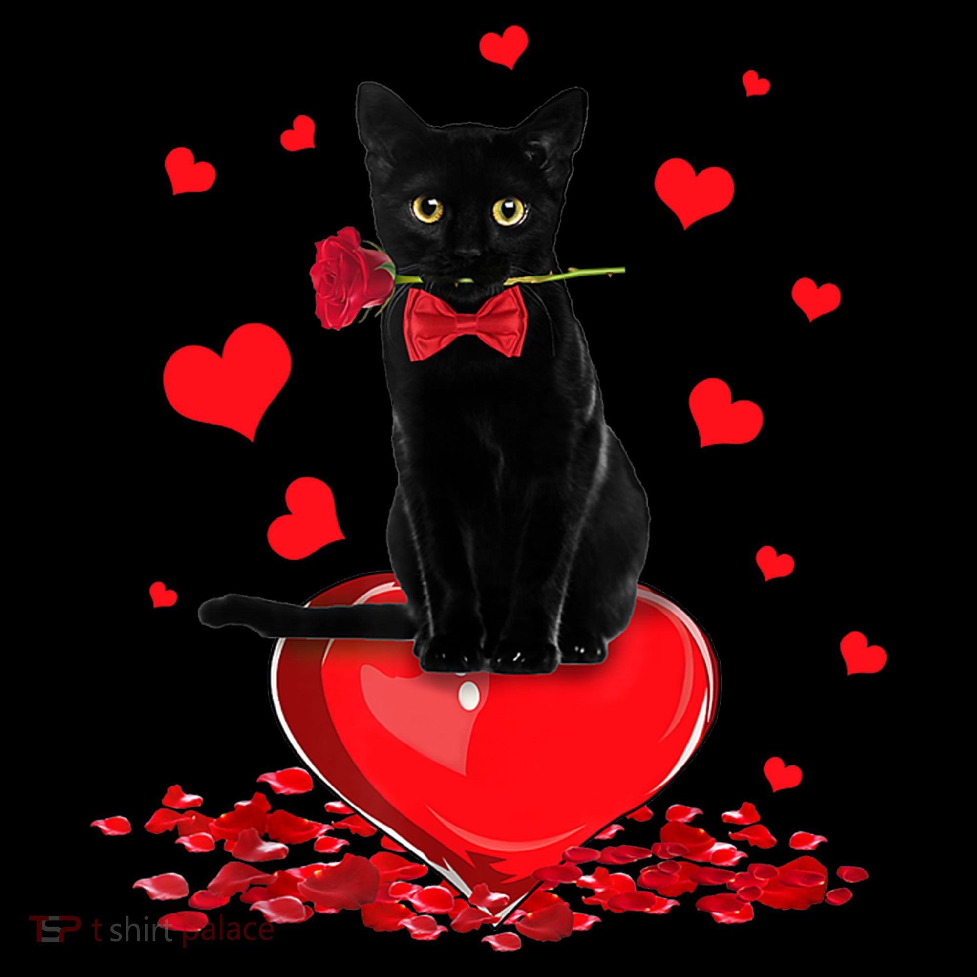 Black Cat Red Rose Valentines Day Coaster