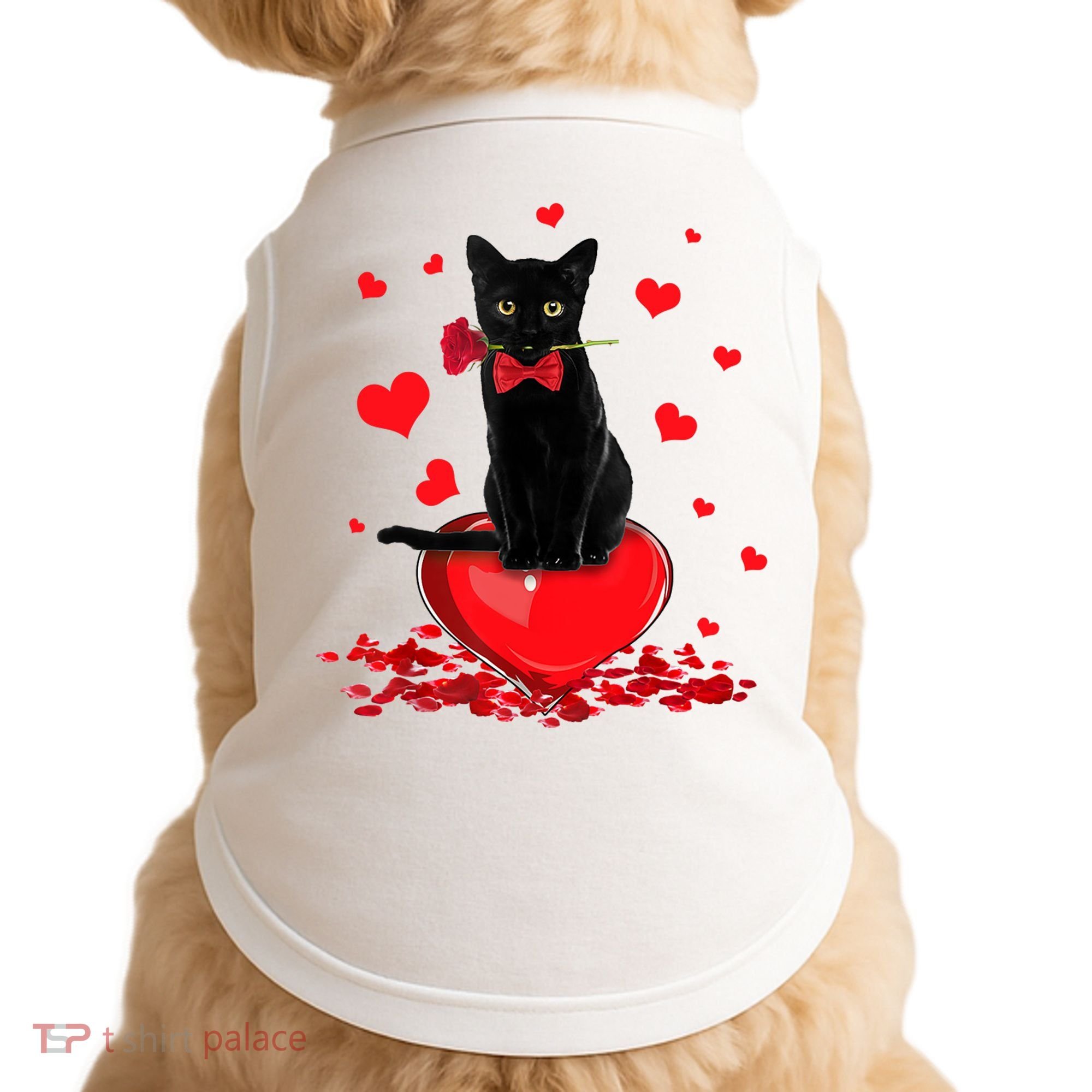 Black Cat Red Rose Valentines Day Doggie Tank