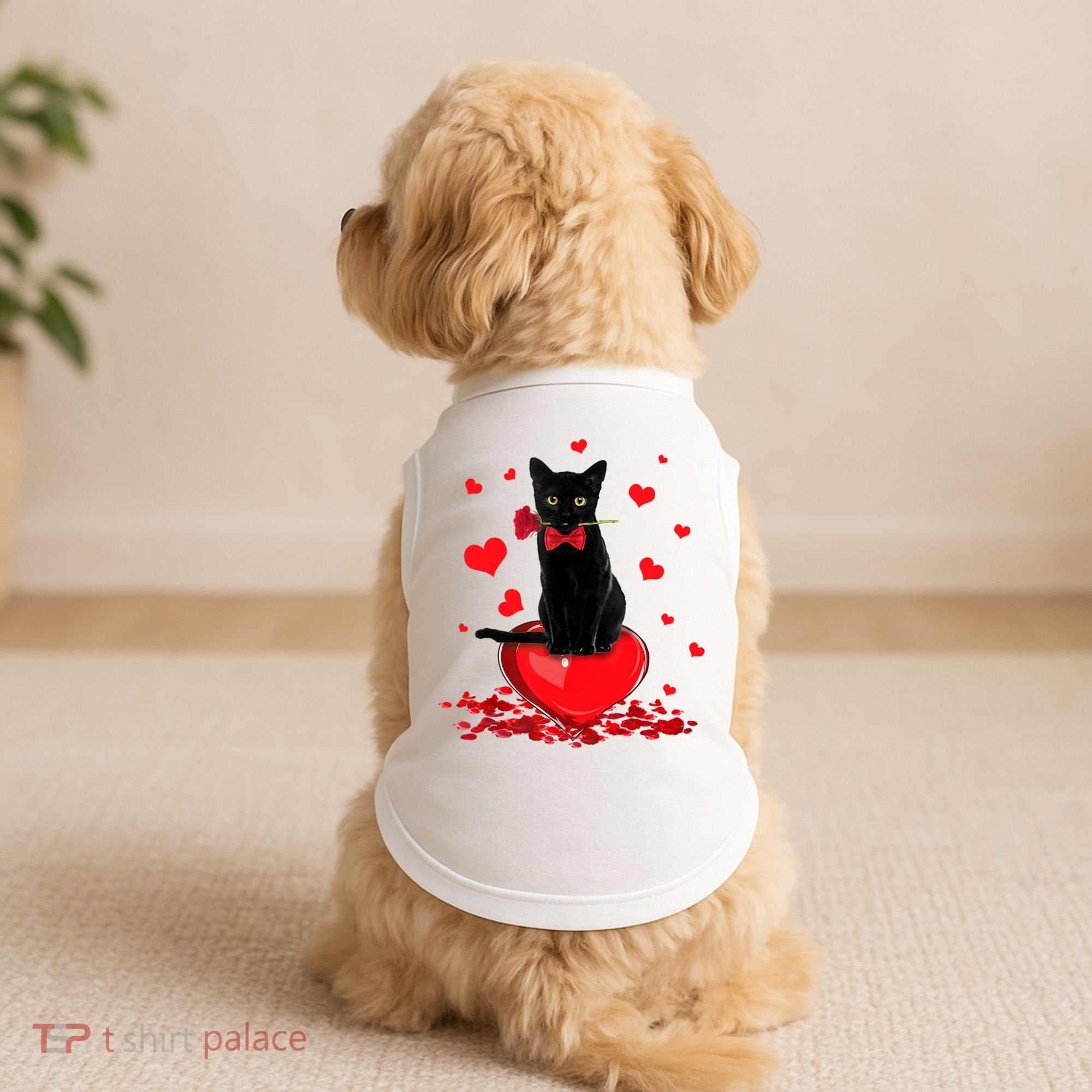 Black Cat Red Rose Valentines Day Doggie Tank