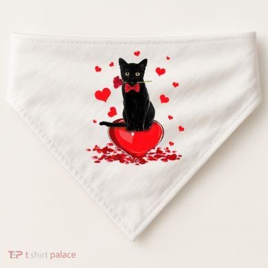 Black Cat Red Rose Valentines Day USA-Made Doggie Bandana