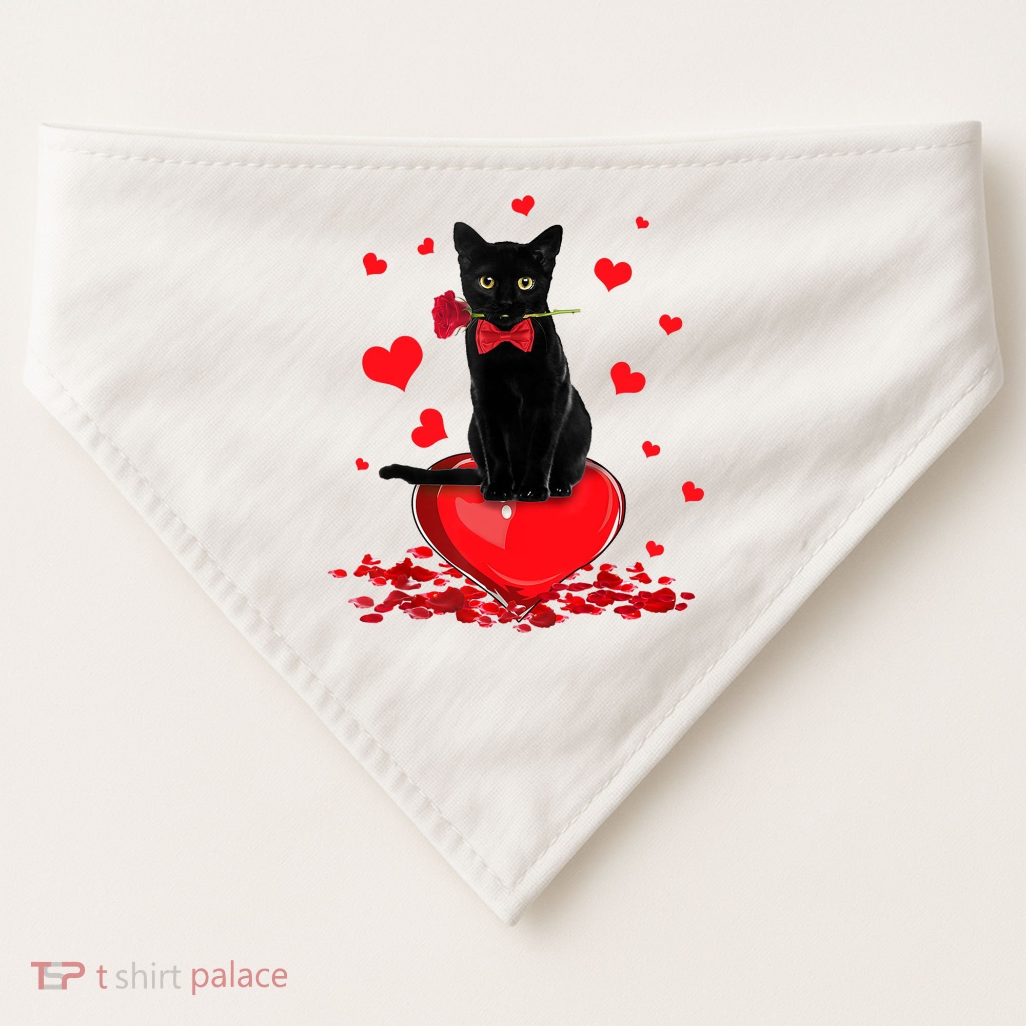 Black Cat Red Rose Valentines Day USA-Made Doggie Bandana