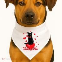 Black Cat Red Rose Valentines Day USA-Made Doggie Bandana thumb 1